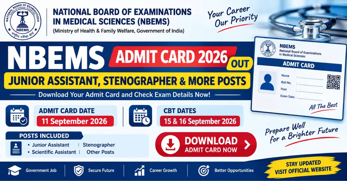 NBEMS Admit Card 2026 Out Junior Assistant Stenographer More posts